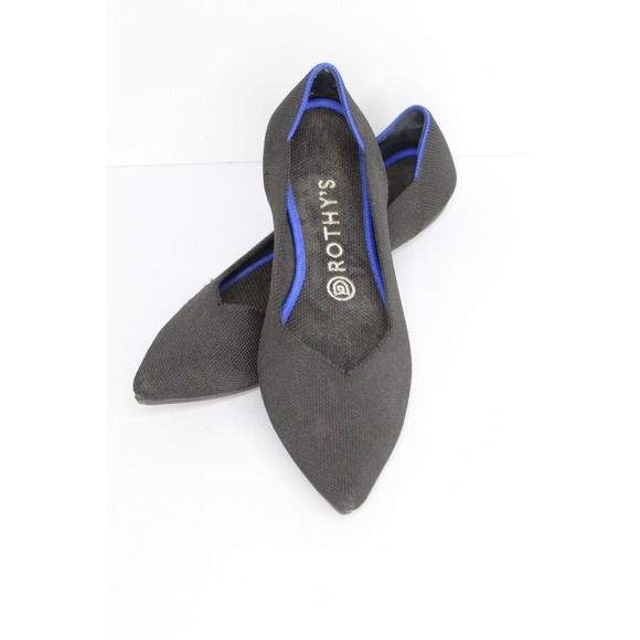 Rothy\'s The Point Classic Black Ballet Flat Women\'s 8.5 Black Blue Knit Slide On